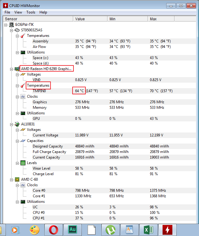 Graphics card voltage in HWMonitor program.